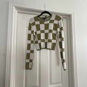 Papermoon Olive Green and White Checkered Crop Top